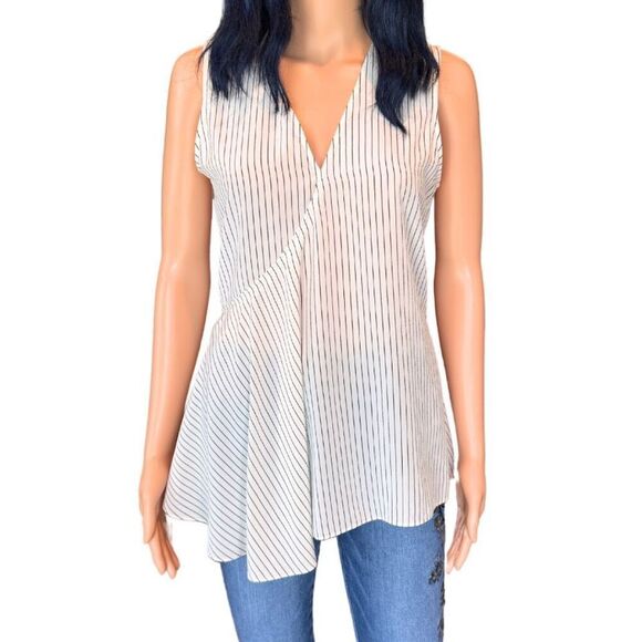 NWT Theory Pinstripe Fluid Asymmetrical Silk Top Size Small - Picture 3 of 7